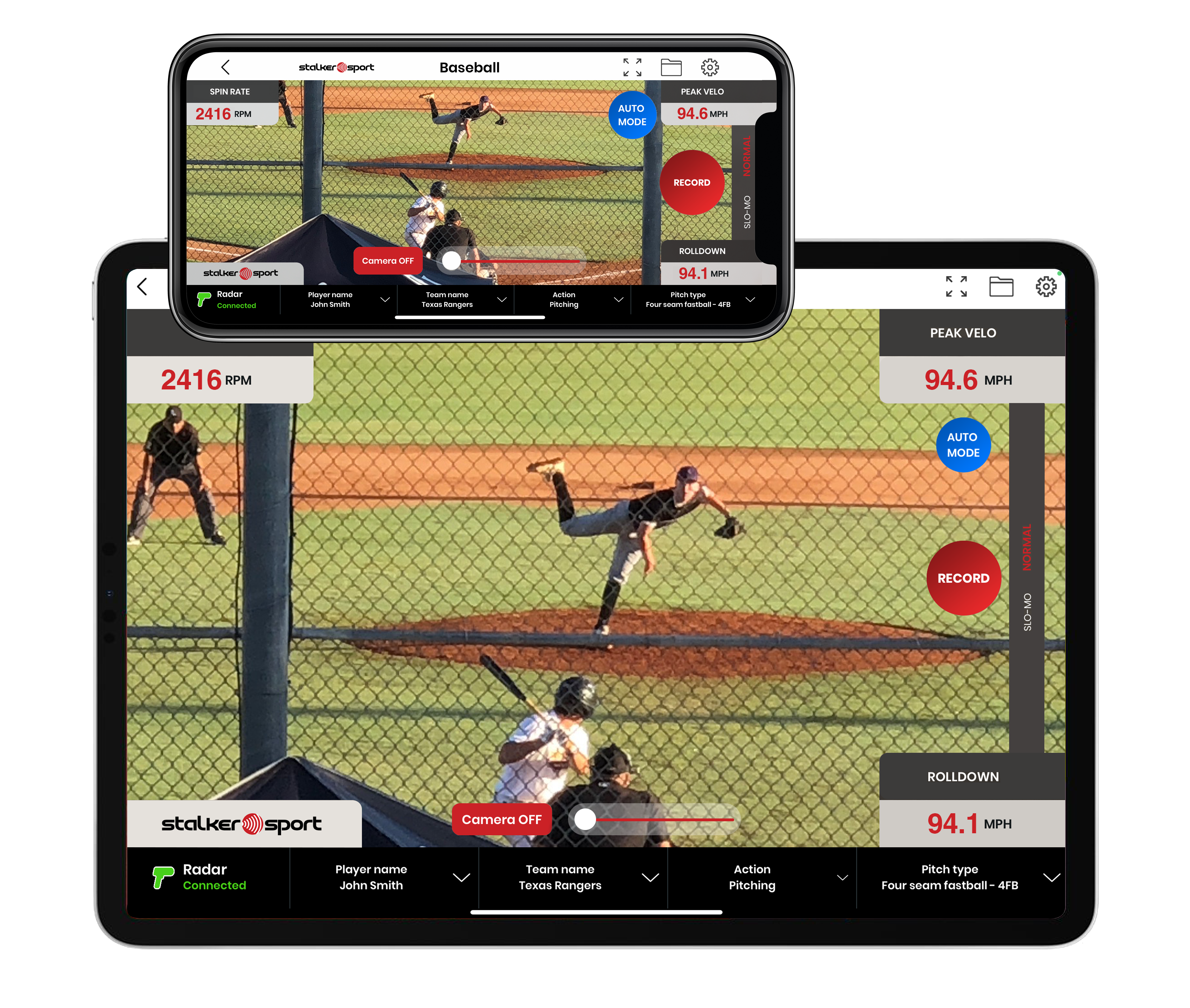 The Stalker Sport app, shown on both an iPad and an iPhone